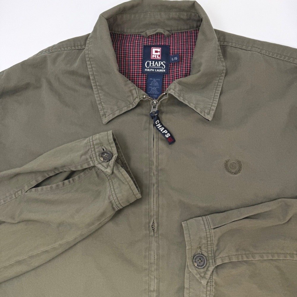 Vintage 90s Chaps Ralph Lauren Mens Harrington Jacket Large Olive Green Full Zip
